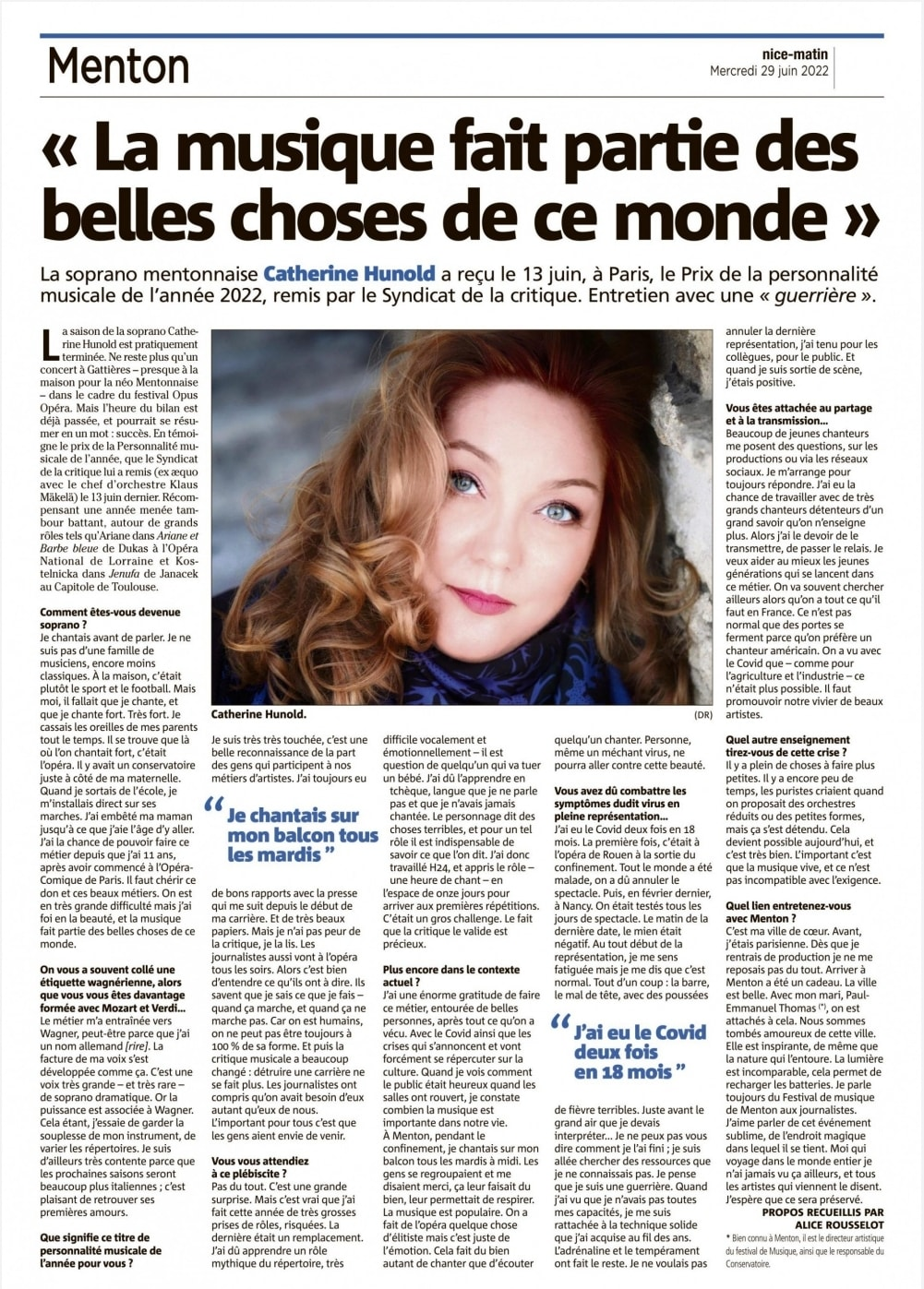 Catherine HUNOLD reçoit le Prix de la personnalité musicale de l'année ...