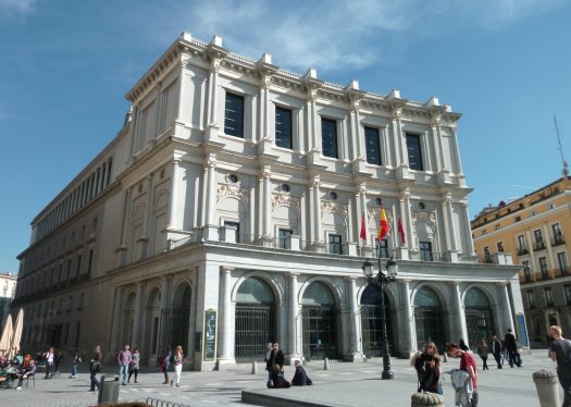 View of Teatro Real (opera house and concert hall) in Madrid (Spain) from the north-west angle. Building from 1850.